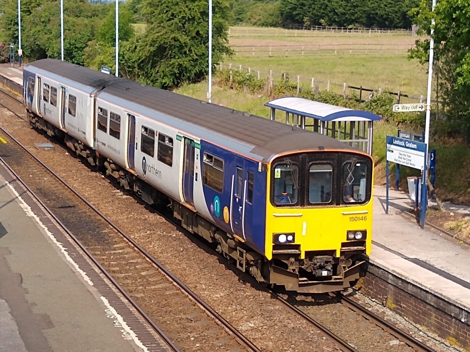 150 146 departing Lostock Gralam for Manchester Piccadilly 9 June 2020<br />©2021 MCRUA