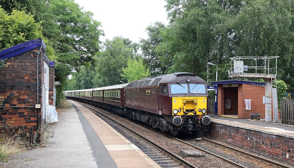 WCRC Class 57 hauling Northern Belle empty stock at Mobberley  20 July 2018   <br />©2021 Bob Avery